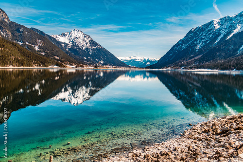 Beautiful alpine winter view with reflections at the Achensee-Pertisau-Tyrol-Austria