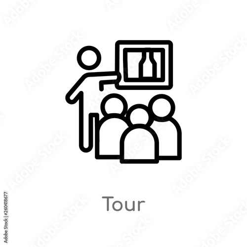 outline tour vector icon. isolated black simple line element illustration from museum concept. editable vector stroke tour icon on white background