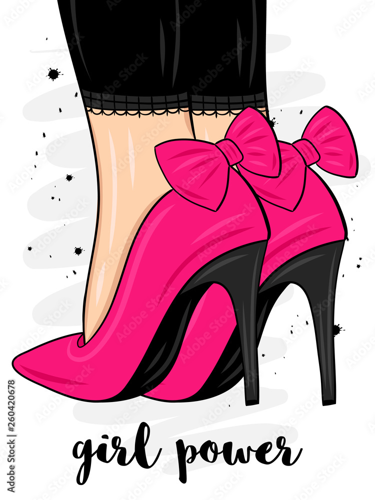 Vecteur Stock Vector sexy girl with elegant high heels, trendy fashion  illustration. Girl power quote. Concept of feminism, equality. | Adobe Stock