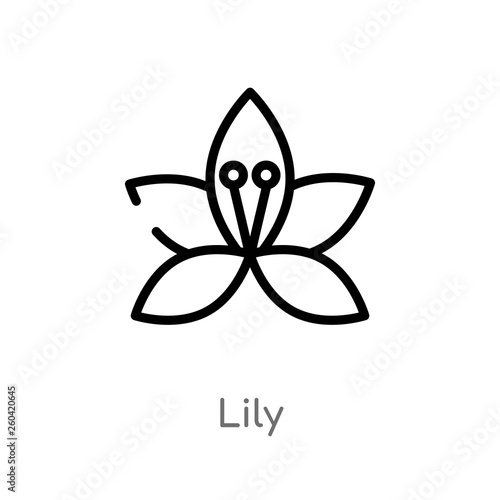 outline lily vector icon. isolated black simple line element illustration from nature concept. editable vector stroke lily icon on white background
