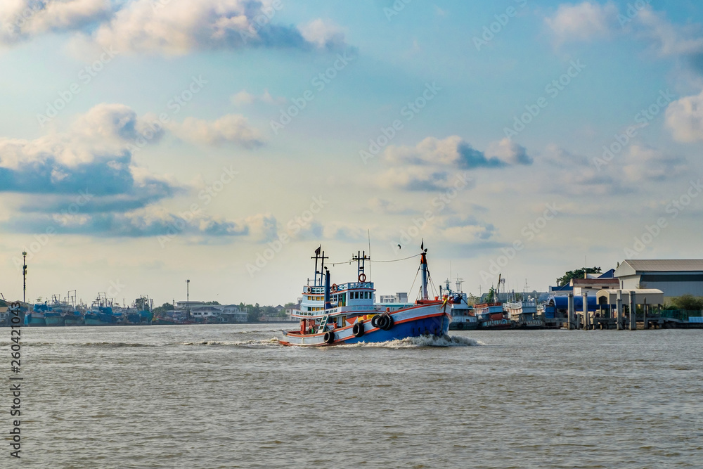 Amazing view of fishing ships in  Samut Sakhon Province , Thailand