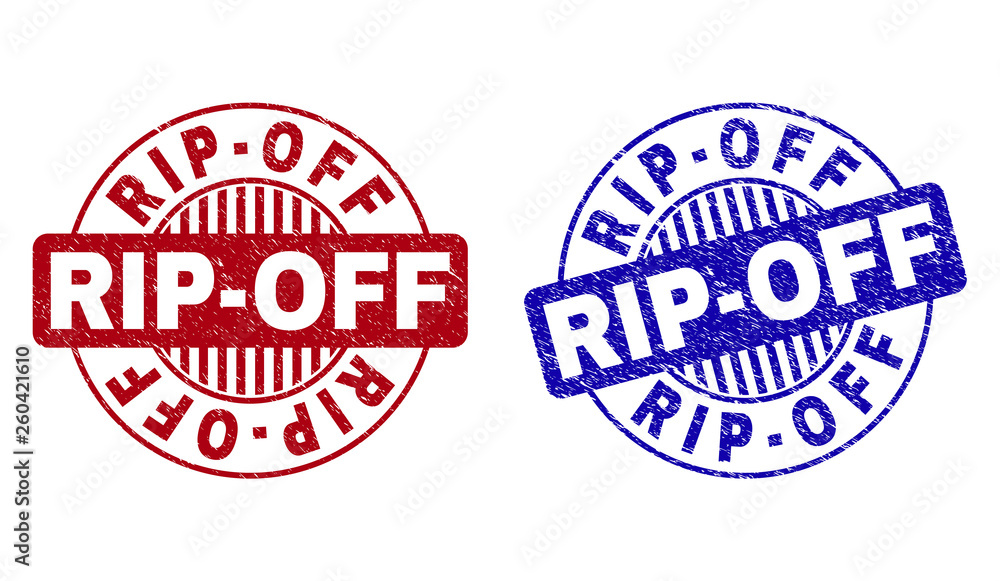 Grunge RIP-OFF round stamp seals isolated on a white background. Round ...