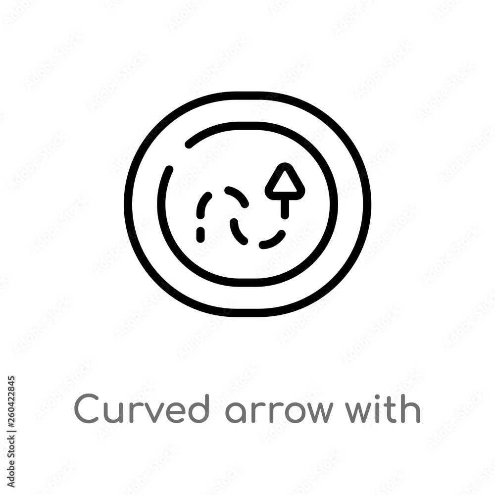 Obraz premium outline curved arrow with broken line vector icon. isolated black simple line element illustration from user interface concept. editable vector stroke curved arrow with broken line icon on white