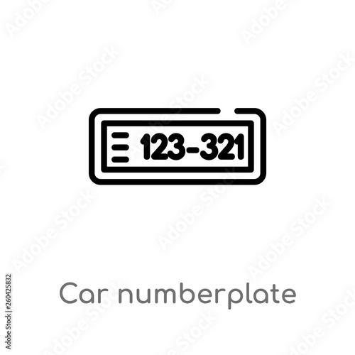 outline car numberplate vector icon. isolated black simple line element illustration from car parts concept. editable vector stroke car numberplate icon on white background