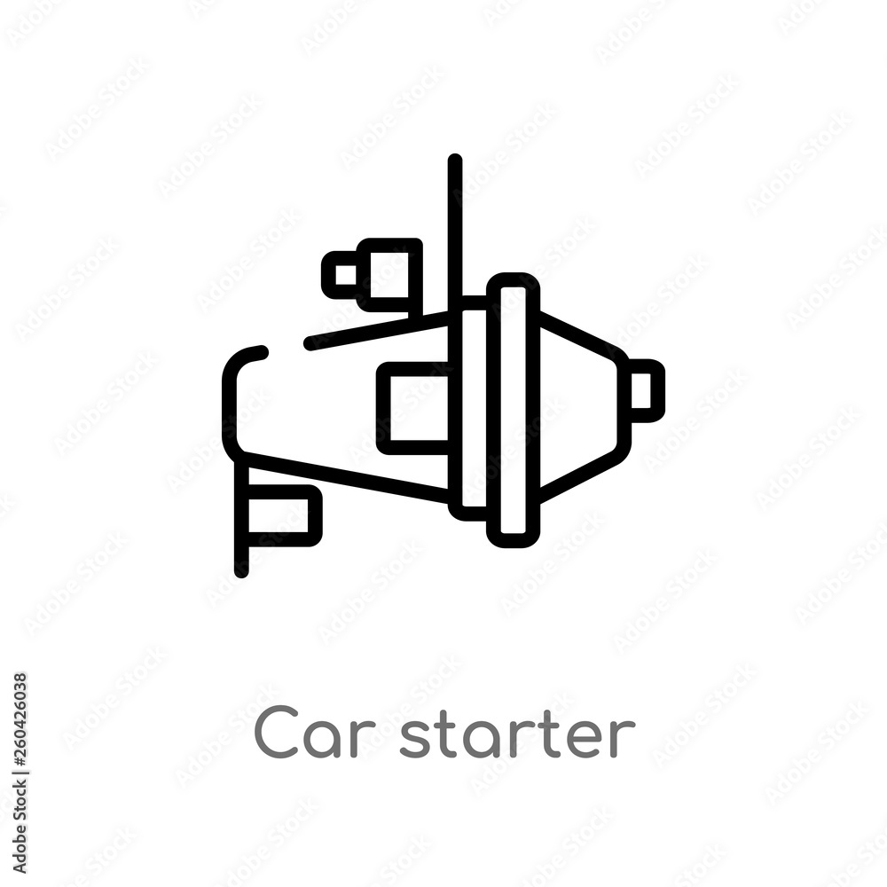 outline car starter vector icon. isolated black simple line element illustration from car parts concept. editable vector stroke car starter icon on white background outline car starter vector icon. isolated black simple line element illustration from car parts concept. editable vector stroke car starter icon on white background