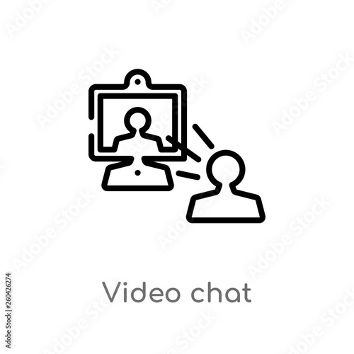Fototapeta Naklejka Na Ścianę i Meble -  outline video chat vector icon. isolated black simple line element illustration from communication concept. editable vector stroke video chat icon on white background