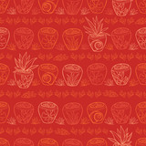 Vector red potted plants tropical beach resort repeat pattern. Suitable for gift wrap, textile and wallpaper.