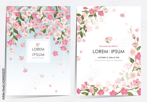 Vector illustration of a beautiful floral frame set with cherry blossom in spring for Wedding, anniversary, birthday and party. Design for banner, poster, card, invitation and scrapbook	