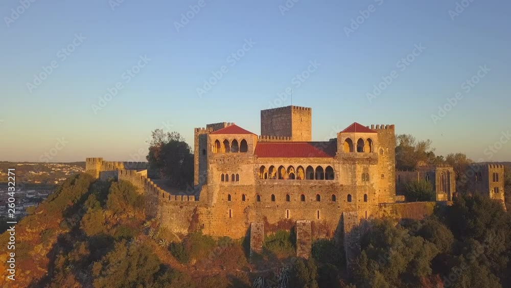 Aerial view of the Castle of Leiria, Portugal at sunrise. Aerial view of the Castle of Leiria, Portugal at sunrise.