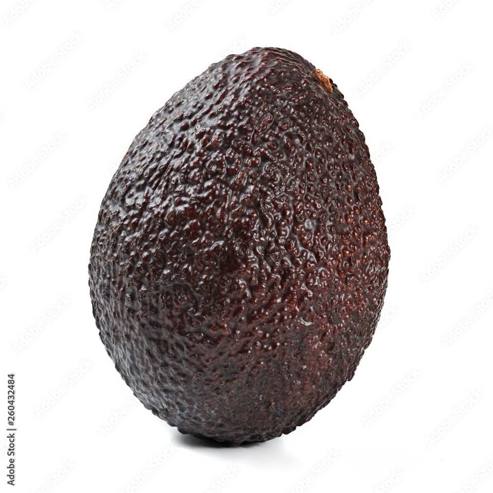 Single dark brown (bilse variety) ripe avocado isolated on white background Single dark brown (bilse variety) ripe avocado isolated on white background