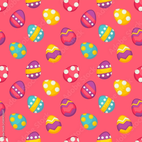 Easter holiday colored eggs with ornament seamless pattern