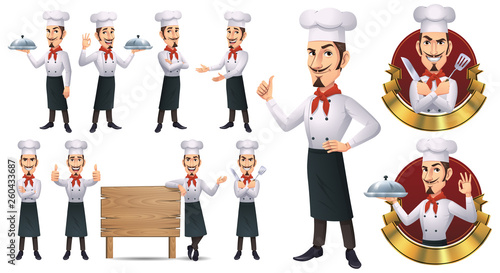 Cartoon Chef Mascot Character with 9 Poses_Vector EPS 10