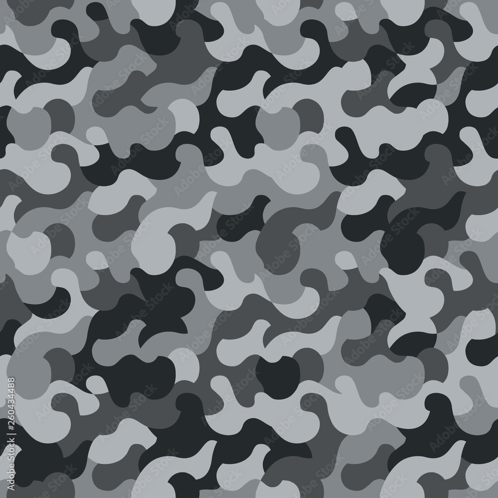 Camouflage pattern background seamless vector illustration. Classic clothing style masking camo repeat print. grey black and white. Camouflage pattern background seamless vector illustration. Classic clothing style masking camo repeat print. grey black and white.