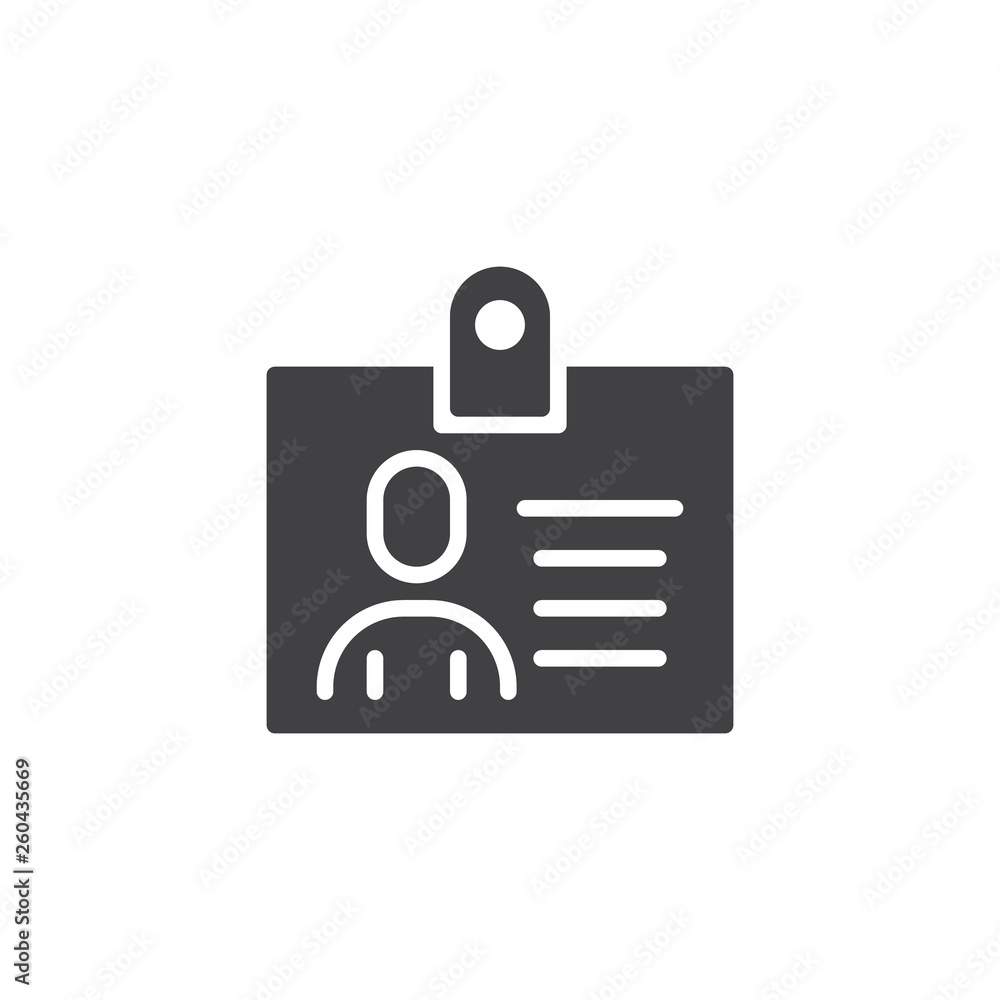 Identification card vector icon. filled flat sign for mobile concept and web design. Personal Id card glyph icon. Symbol, logo illustration. Pixel perfect vector graphics