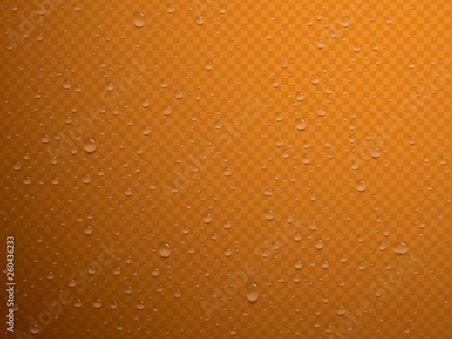 realistic water drops on orange background vector