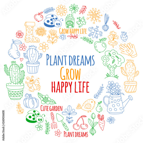 Vector pattern for backgrounds. Cute gardening. Icons for banners.