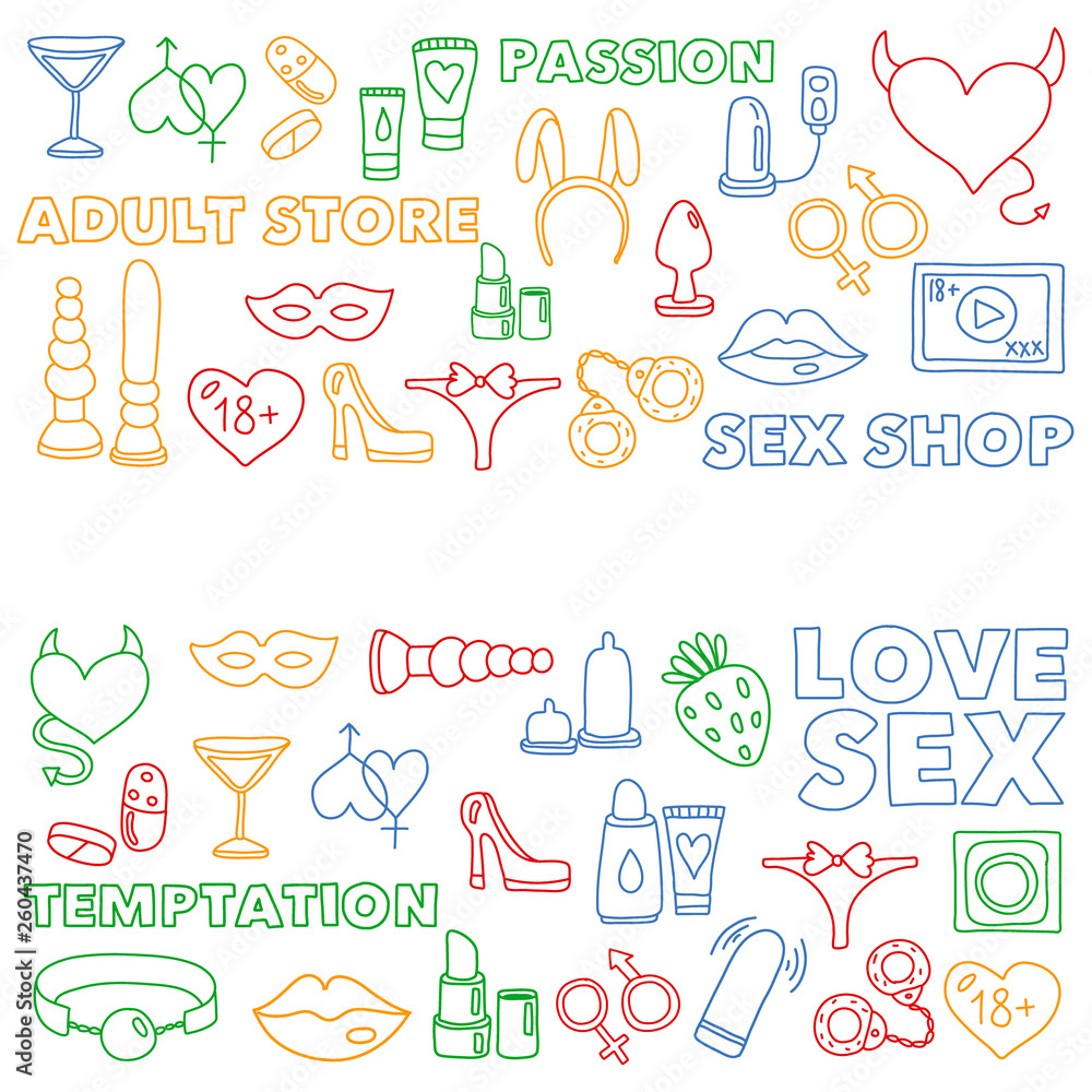 Vector set with sex shop icons. Erotic fetish games background. Vector set with sex shop icons. Erotic fetish games background.