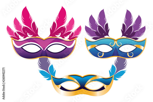 set of masks with feathers