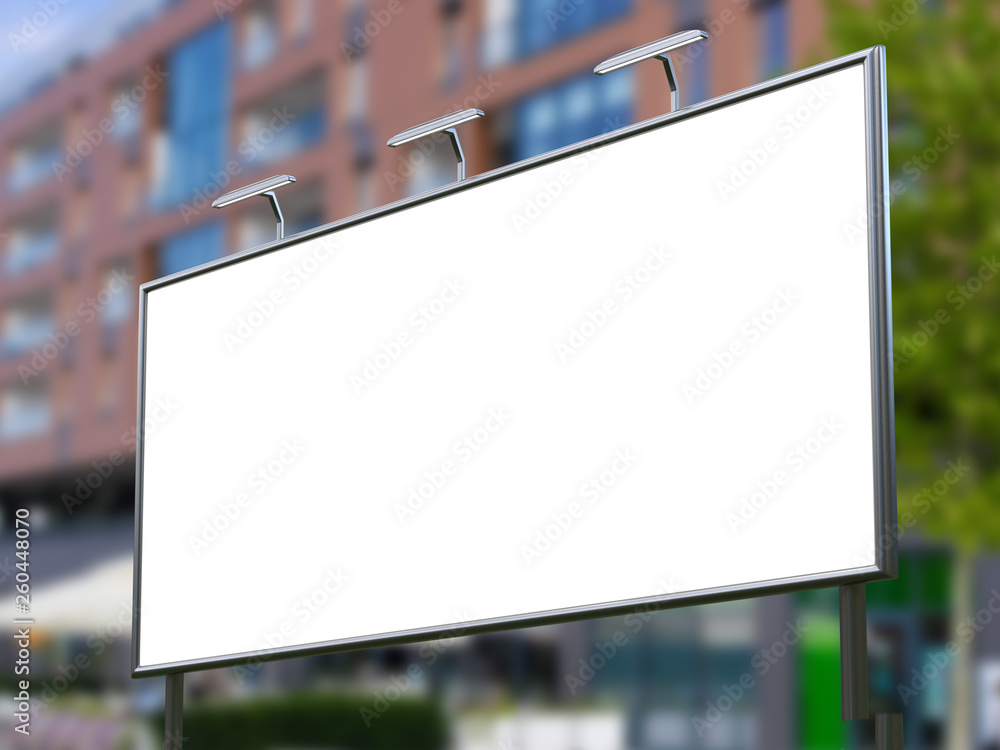 3D rendering of blank billboard (empty advertisement) with city background. Empty mockup template 3D rendering of blank billboard (empty advertisement) with city background. Empty mockup template