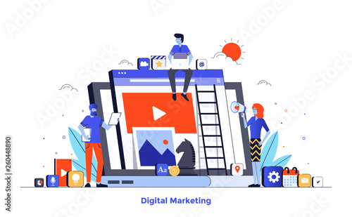 Flat color Modern Illustration design - Digital Marketing
