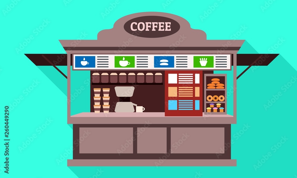 Coffee street kiosk icon. Flat illustration of coffee street kiosk vector icon for web design Coffee street kiosk icon. Flat illustration of coffee street kiosk vector icon for web design