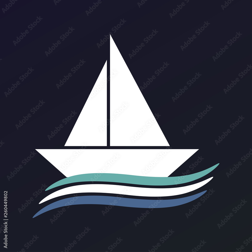 Ship icon. Silhouette of ship and wave symbol, flat style illustration. Vector. - Vector Ship icon. Silhouette of ship and wave symbol, flat style illustration. Vector. - Vector