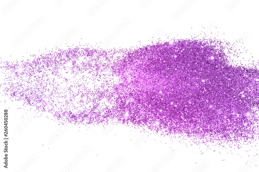 Purple glitter sparkles on white background. Can be used as place for text, for greeting or invitation cards, fashion magazines, web sites etc. Purple glitter sparkles on white background. Can be used as place for text, for greeting or invitation cards, fashion magazines, web sites etc.