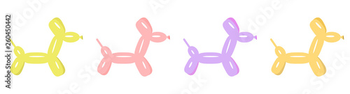 Dog balloon animal set line. Cute cartoon funny character. Flat design. White background.