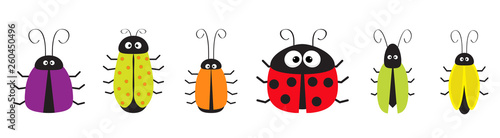 Cute bug cockroach set line. Funny cartoon character. Baby design. White background. Isolated. Flat design.