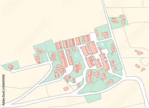 Imaginary cadastral map of an area with buildings and streets 2