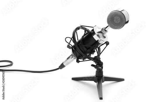 Microphone with stand on white background