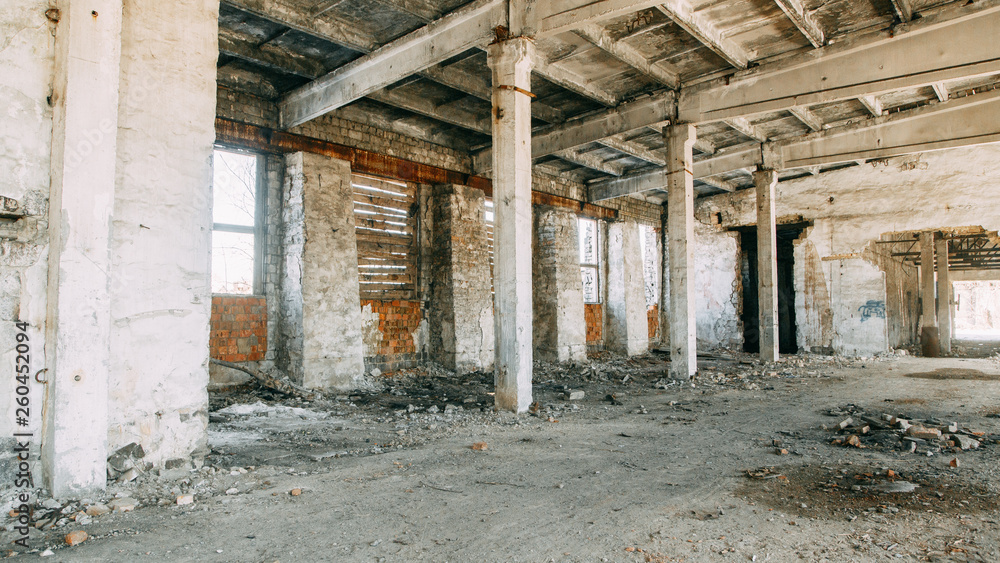 Abandoned production as after the war. Old destroyed factory and workshops. Abandoned production as after the war. Old destroyed factory and workshops.