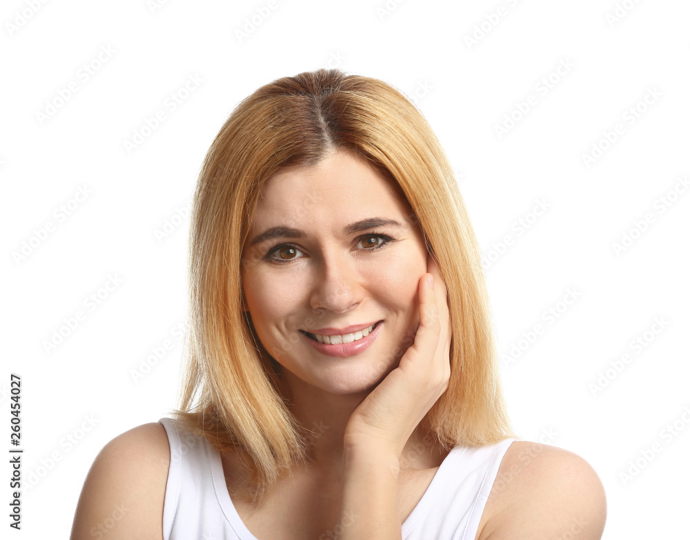 Portrait of beautiful woman on white background Portrait of beautiful woman on white background