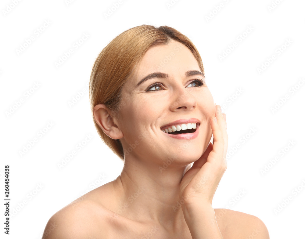 Portrait of beautiful woman on white background Portrait of beautiful woman on white background