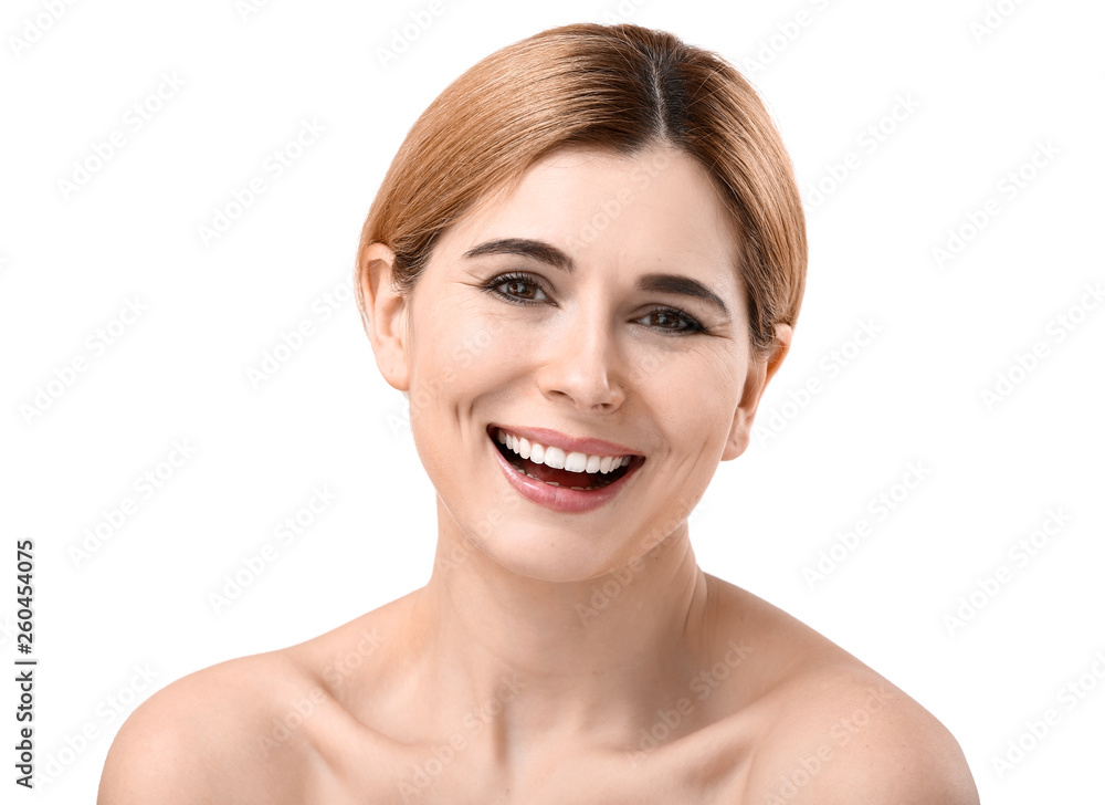 Portrait of beautiful woman on white background Portrait of beautiful woman on white background