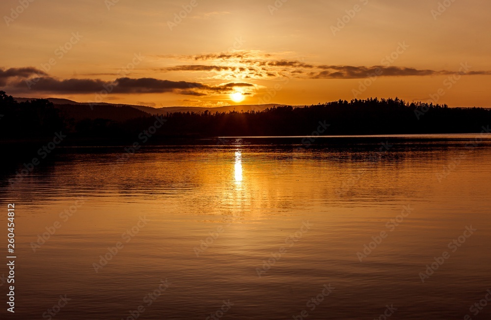 Sunset and dawn on the Chibissan and Vavai lakes, Sakhalin Island