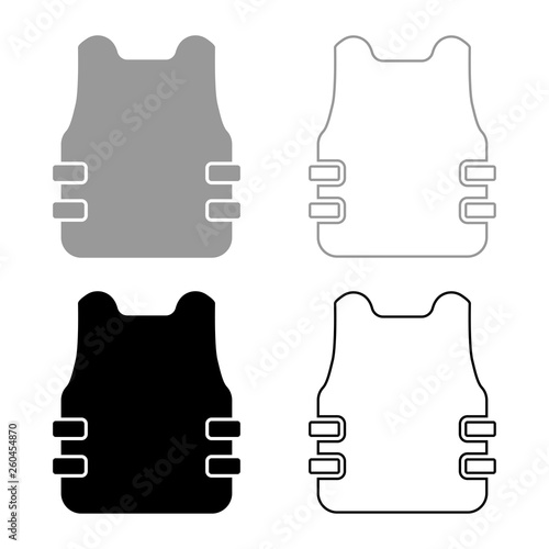 Bullet-proof vest flak jacket icon set black color vector illustration flat style image