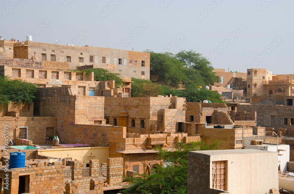 View of small houses from Patwon Ki Haveli, Jaisalmer, Rajasthan, India.