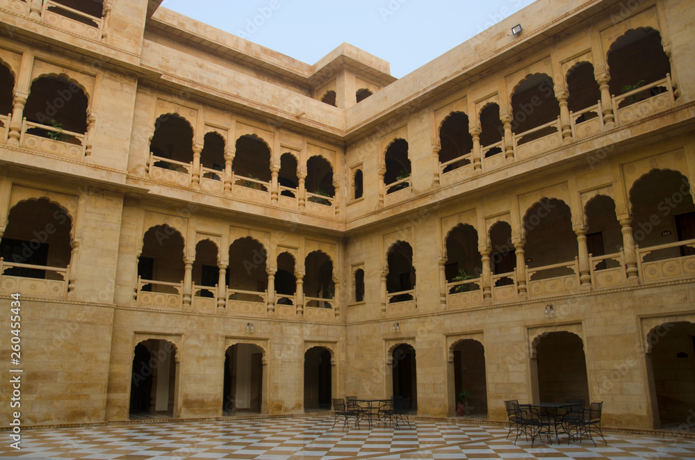 Open area, the Desert Palace Hotel, Jaisalmer, Rajasthan, India.