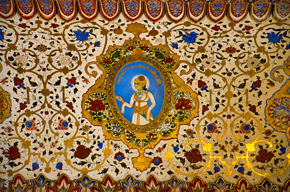 Colorful ceiling, located in the Mehrangarh or Mehran Fort, Jodhpur, Rajasthan, India.