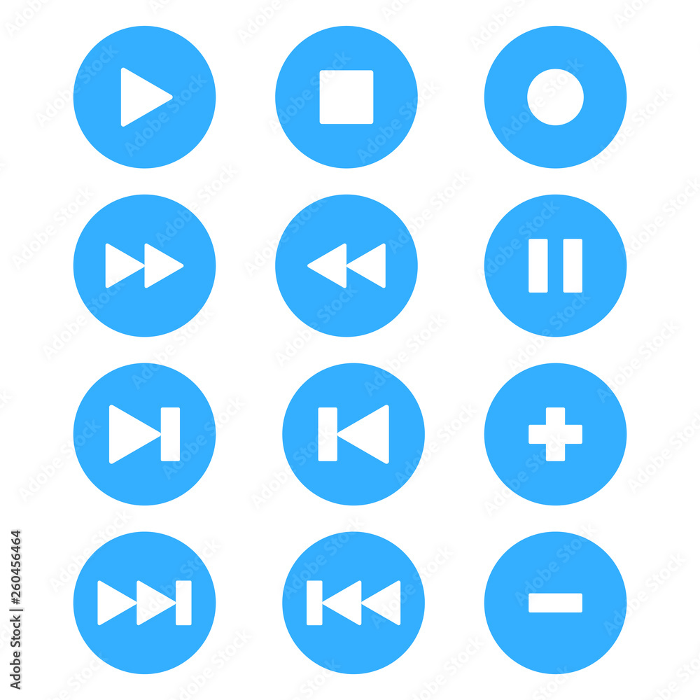 multimedia button icon set isolated vector multimedia button icon set isolated vector