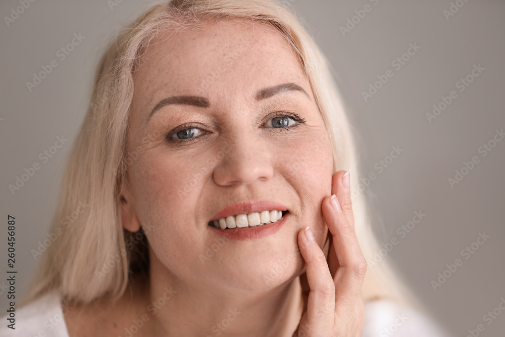 Mature woman with healthy skin at home Mature woman with healthy skin at home