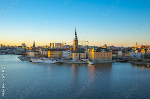 Canvas Print Sunset view of Stockholm city skyline old town in Sweden