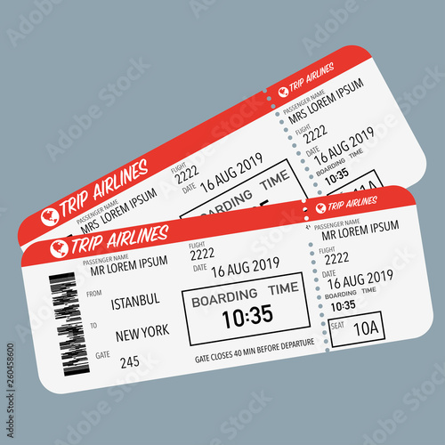 flight ticket for passenger plane boarding red