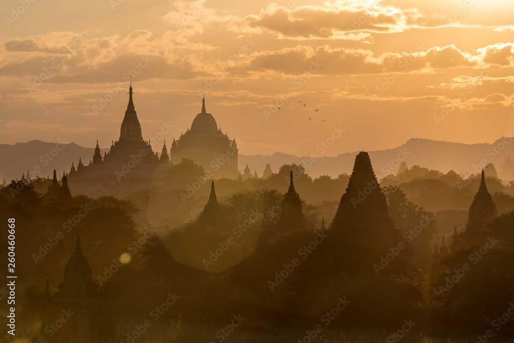 Myanmar pagodas sunset