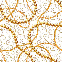 Canvas schilderij Glamour stijl patronen Gouden kettingen glamour barok ontwerp  © Olga