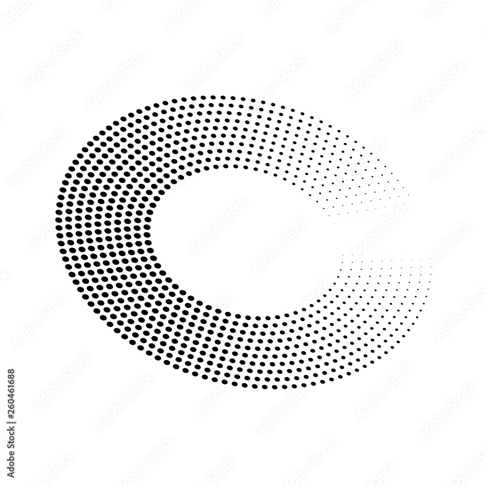 Abstract ring of black dots. Halftone effect with gradient. Modern design vector background