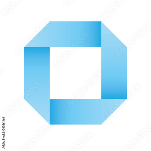 Blue infinite ribbon loop folded in a shape of square. 3D-like vector symbol. Modern icon design