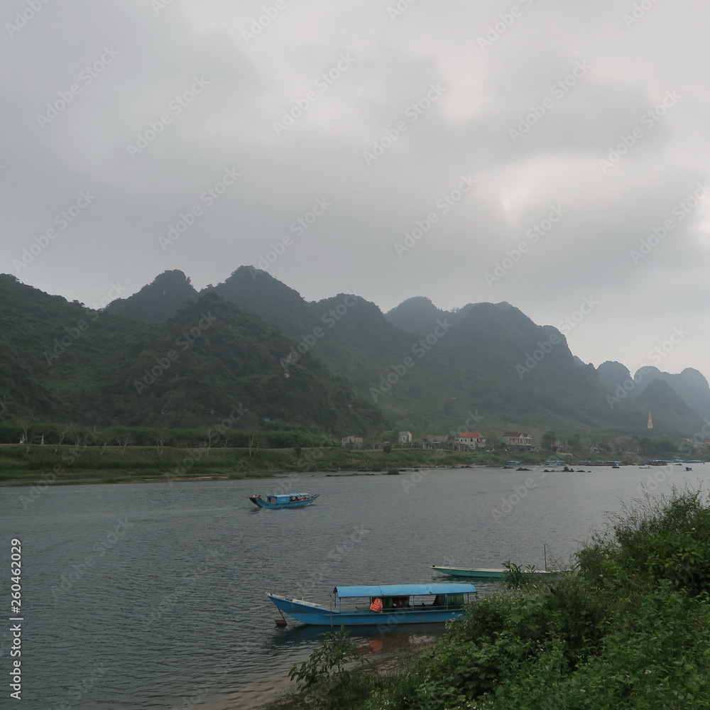 phong nha, nature  water  river green trees  mountains  landscape vietnam