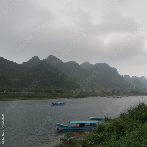 phong nha  nature  water  river green trees  mountains  landscape vietnam